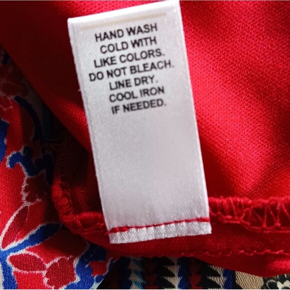 CATO Woman's Medium Lined Midi V- Neck Long Sleeve Multicolor Pattern. Blue/ Red - Picture 8 of 13